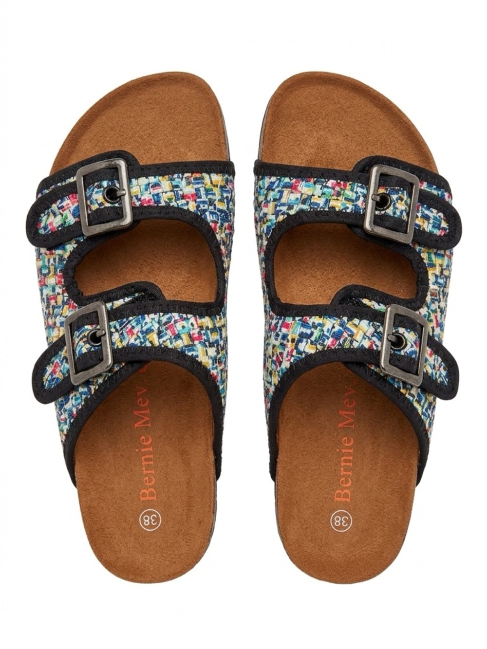 Brand new bernie mev. Womens Multicolor Woven Double-Buckle Sandals